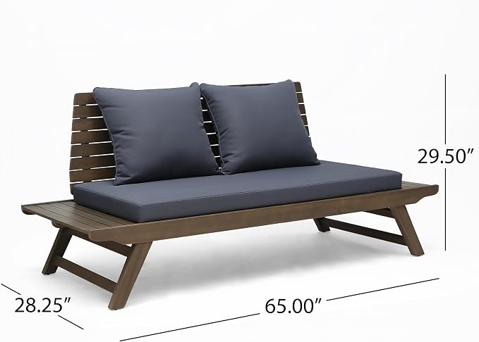 Christopher Knight Home Sedona Outdoor Acacia Wood 4 Seater Chair Loveseat Cushions Chat Patio Furniture Conversation Sets with Coffee Table, 37 "W x 28.25 "D x 29.5 "H, Gray + Dark Gray