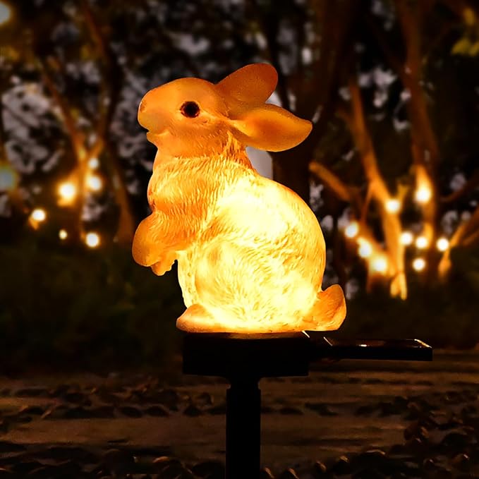 Bunny Garden Ornaments Rabbit Solar Decor Outdoor Statue Yard Decorations | Light up Bunny Porch Decor Outside Animal Stake Waterproof Patio Cute Brown Hare Figurine Lawn Easter Gifts Idea Mom Mother