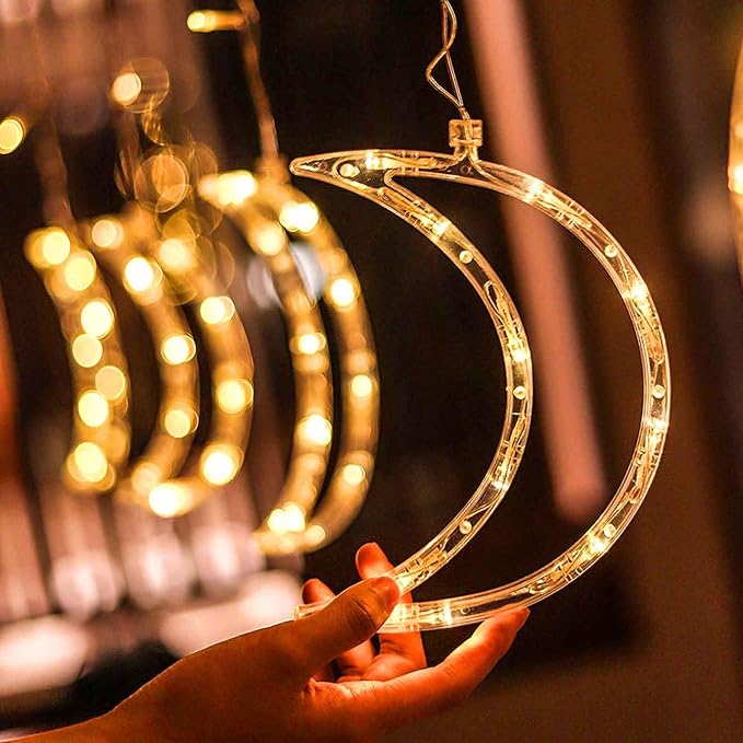 Dazzle Bright Ramadan Curtain String Lights, 138 LED 8.2ft x 3.2ft Warm White Star Moon 8 Lighting Modes Fairy Lights with Remote for Bedroom Wall, Wedding, Outdoor Party, Ramadan Decorations