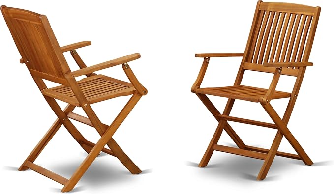 East West Furniture AECM5CANA 5 Piece Outdoor Patio Dining Sets Includes a Rectangle Acacia Wood Table and 4 Folding Arm Chairs, 36x60 Inch, Natural Oil