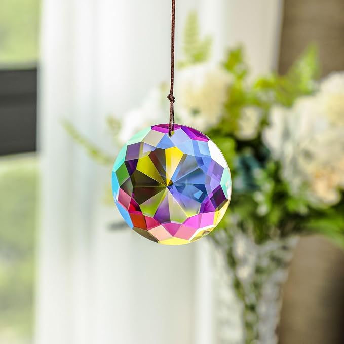 3'' Crystal Prisms Suncatcher for Windows Hanging Sun Catcher Gift | AB Color,Large Glass Beads,Rainbow Maker,Hanging Crystals for Indoor Outdoor Home Garden,Glass Ornaments For Christmas Tree
