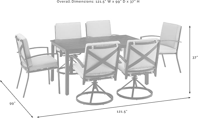 Crosley Furniture Kaplan 7-Piece Outdoor Dining Set for 6, Patio Table and Chairs for Backyard, Deck, Oiled Bronze with Oatmeal Cushions