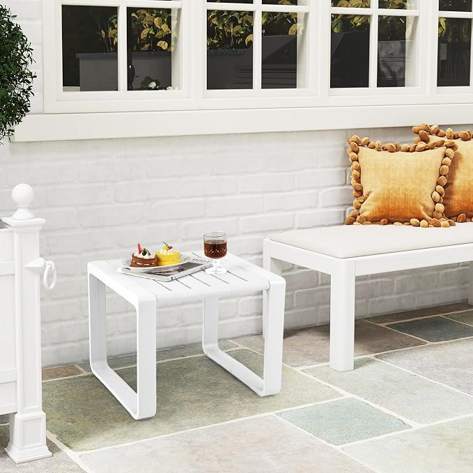 Tangkula Outdoor Side Table Set of 2, 18” Weather Resistant Adirondack Table, Patio End Table, Small Coffee Bistro Table, Indoor & Outdoor Chair Side Table for Porch, Deck, Garden, Yard (White)