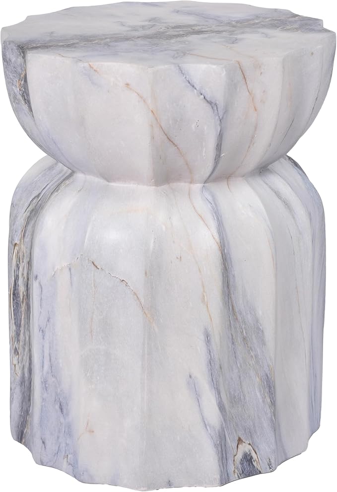 Christopher Knight Home 18.9 Inch Modern Outdoor Faux Concrete Side Table, Sculptural Fluted Hourglass Accent Table for Patio Garden Balcony Poolside