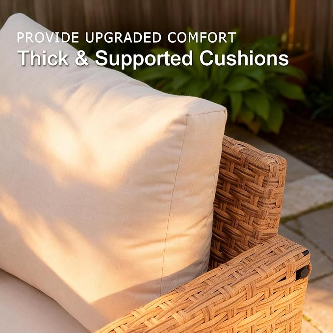 SUNSITT Patio Swivel Chair, Wicker Swivel Chairs Outdoor Seating Furniture with Thick Comfy Cushions, for Porch, Balcony, Deck, Natural Rattan Color