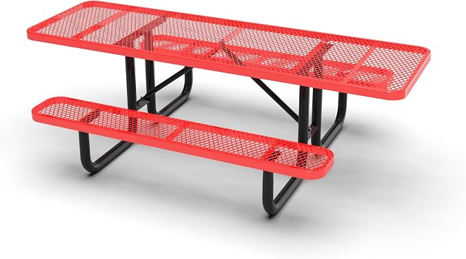 ADA Outdoor Picnic Table, Expanded Metal, Wheelchair Accessible, Red, 96 Inch