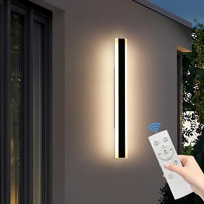 47inch Outdoor Wall Sconces, Dimmable 3000K-6000K Exterior Long Wall Lights, IP65 Waterproof, Modern Wall Mounted Light Fixture for Patio, Garage, Porch, Yard with Remote Control