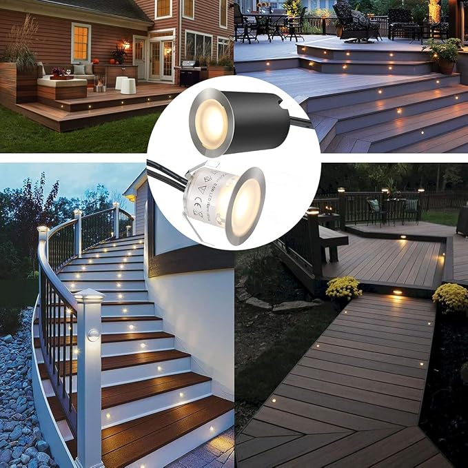Recessed LED Deck Light Kits with Protecting Shell φ32mm, Outdoor LED Landscape Lighting IP67 Waterproof,12V Low Voltage for Garden,Yard Steps,Stair,Patio,Floor,Kitchen Decoration
