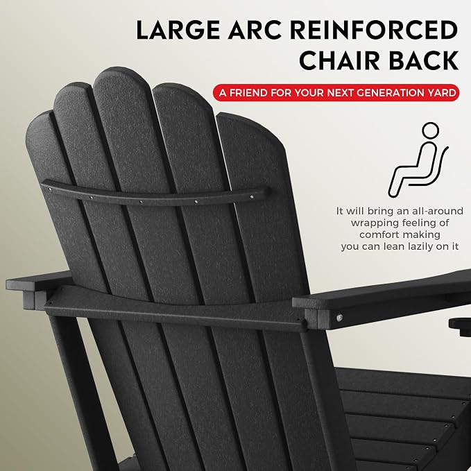 Costaelm Lakeview 5-Piece Adirondack Chair with Folding Ottoman and Table Set, Black