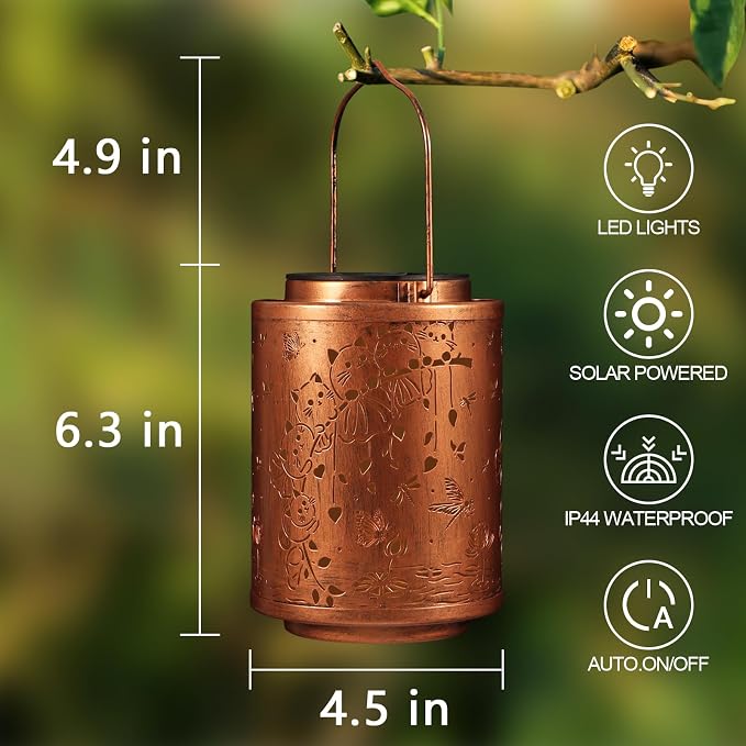 Cat Solar Lanterns Metal Hanging Garden Decor Birthday Gifts for Women | Solar Lights Waterproof Outdoor Decoration for Outside LED Lanterns for Yard Patio Lawn Gifts for Mon Grandma