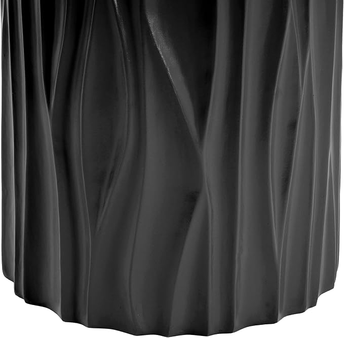 Black Side Table Wave Textured MGO Cylindrical Accnet End Table, Indoor & Outdoor Multi-Use Stool Table for Living Room Patio Balcony