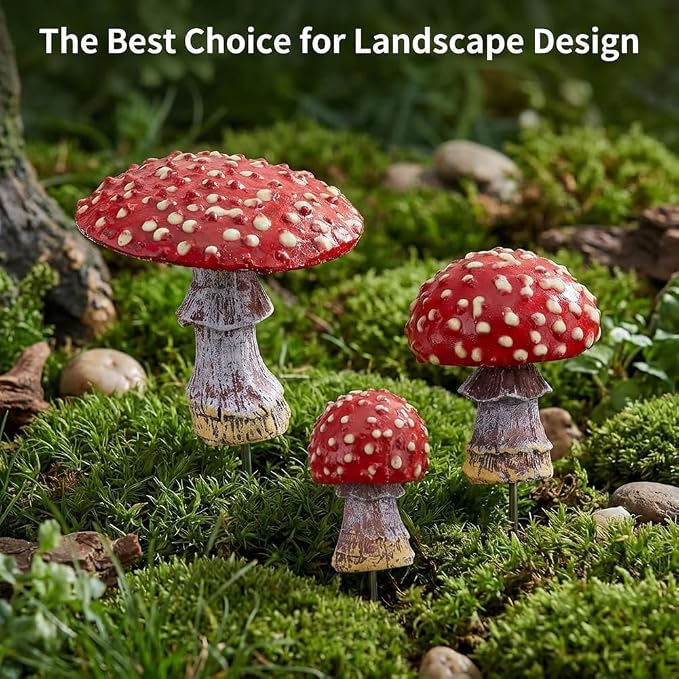 3PCS Glow in The Dark Mushroom Miniature Resin Mushroom Decor for Fairy Garden Mini Mushroom Statue for Outdoor Garden Bonsai Terrarium Decorations