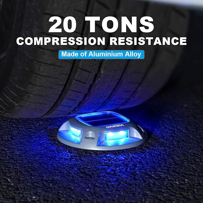 VOLISUN Solar Driveway Marker Lights Dock Marine Led Deck Outdoor 16 Pack | 2 Colors in 1,Solar Powered Waterproof Warning Step Lights for Pathway Garden Sidewalk Walkway (Blue/White)