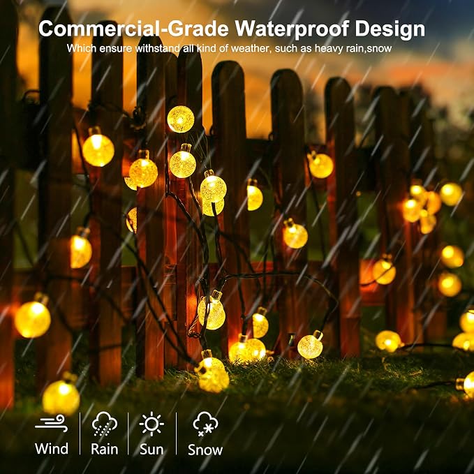 Joomer Solar String Lights Outdoor Waterproof, 65FT 100LED Globe,Warm White | 8 Modes Waterproof Outdoor Solar Powered Patio Lights for Spring Summer Garden Lawn Gazebo Porch Backyard Tree Decorations