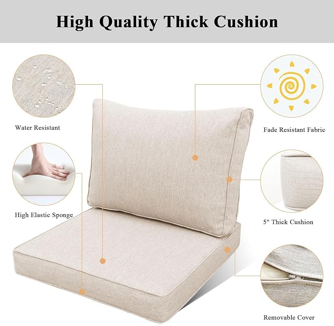 Aluminum Patio Furniture Set, All-Weather Outdoor Couch Sectional, L Shaped Patio Conversation Sets, Metal Corner Sofa with Teak Coffee Table (Cushion: Beige, White Frame)