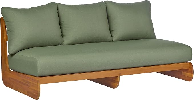 Christopher Knight Home Isabel 5-Seater Outdoor Patio Furniture Set with Removable Cushion, Acacia Wood Patio Conversation Set with 3-Seater Sofa & Club Chairs, 3 Piece Sectional Sofa Set, Green+Teak
