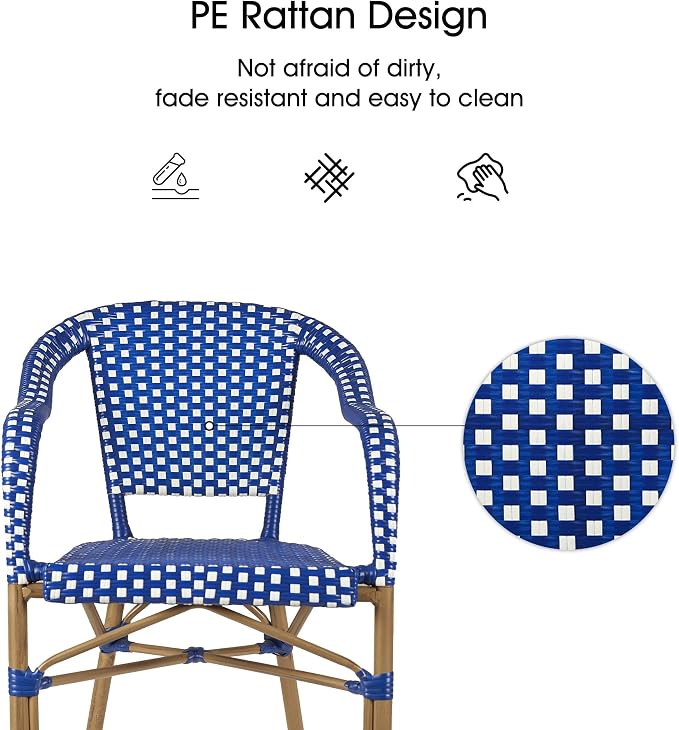 PURPLE LEAF 9 Pieces Outdoor Dining Set Patio Furniture Set with Aluminum Square Table and French Bistro Chairs for Deck Garden Backyard Patio Kitchen Set Gray Bamboo Finish Deep Blue