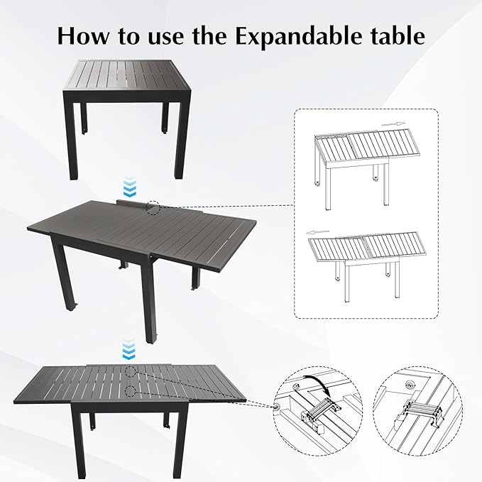 Domi Expandable Outdoor Dining Table for 4-6, Aluminum Patio Dining Table 35'' -70'', Rectangular Extendable Dining Table for Garden, Backyard, Porch