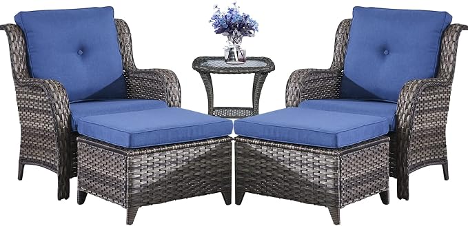 Belord Outdoor Wicker Furniture 5 Pieces Patio Furniture Set Patio Chairs with Ottomans and Side Table Conversation Set for Porch Garden Deck Balcony Poolside