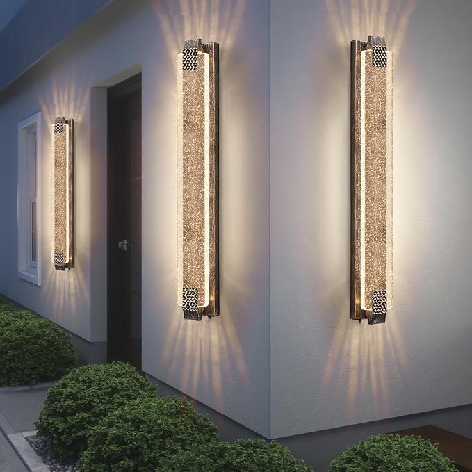 camuucci Dusk to Dawn Outdoor Wall Light, Sparkling Glow Porch Sconce | IP65 Waterproof Exterior LED Wall Light, Bubble Acrylic Design, 39.37-Inch Front Door Light for Porch Patio, Bronze