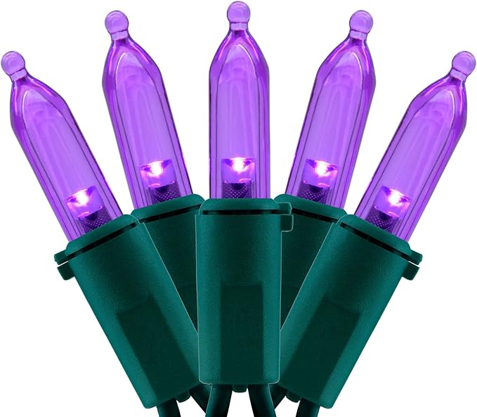 YULETIME 200 Purple LED Christmas Lights, 66 ft Green Wire UL String Light | Stay Lit, End-to-End Connectable, UL Certified, Commercial Grade, 1-Strand 200 Lights, 4" Spacing