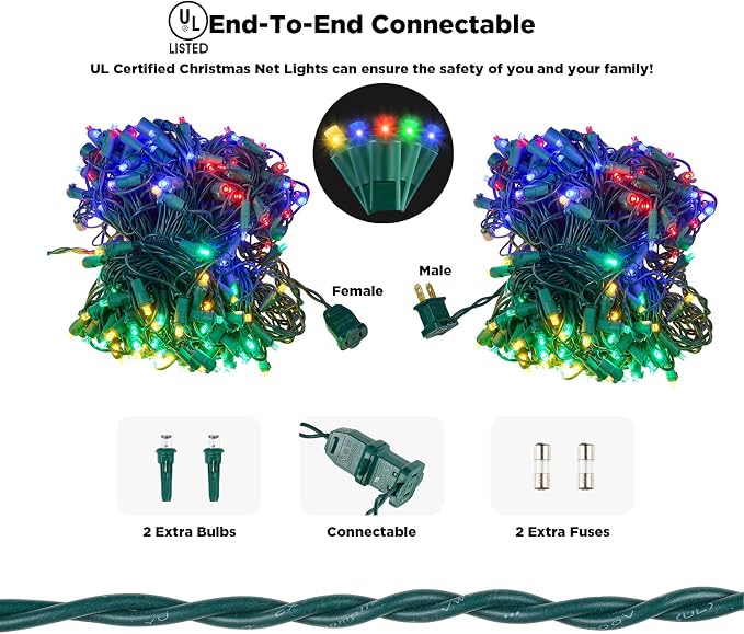 Led Net Lights Christmas Lights Outdoor 200Leds 9ftx6ft Upgraded Multicolor Christmas Net Lighting, Waterproof 5mm LED Wide Angle Outdoor Indoor Mesh Net Light for Trees, Bushes, Shrubs Decorations