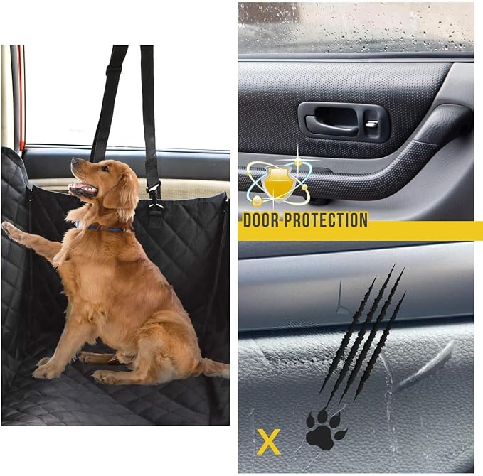 Dog Car Seat Cover for Jaguar E-PACE 2017 2018 2019 2020, Foldable Back Seat Extender, Hair-Resistant, Anti-Scratch, Travel Hammock Bed with Mesh Window Storage Accessories,Grey