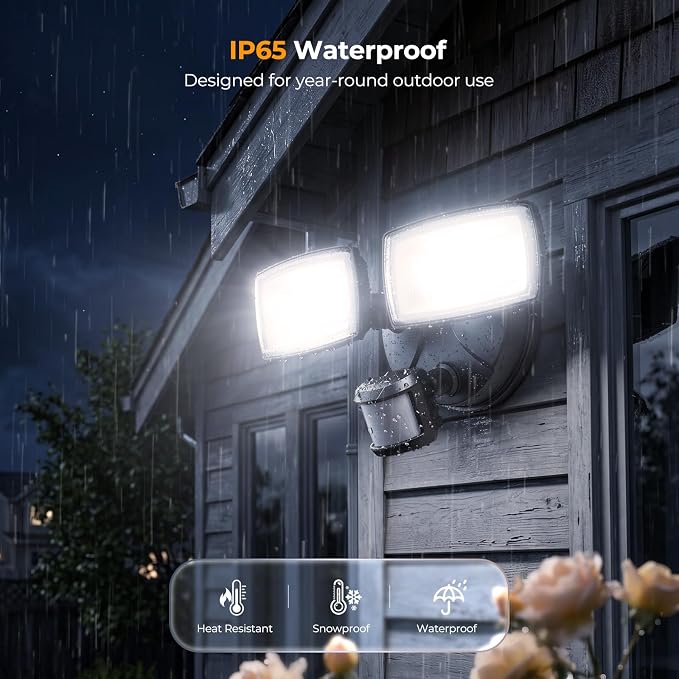 Onforu Battery Powered Motion Sensor Outdoor Lights, Security Floodlight | Easy to install anywhere for temporary lighting at porch shed fence, 1500LM wireless battery operated LED flood light