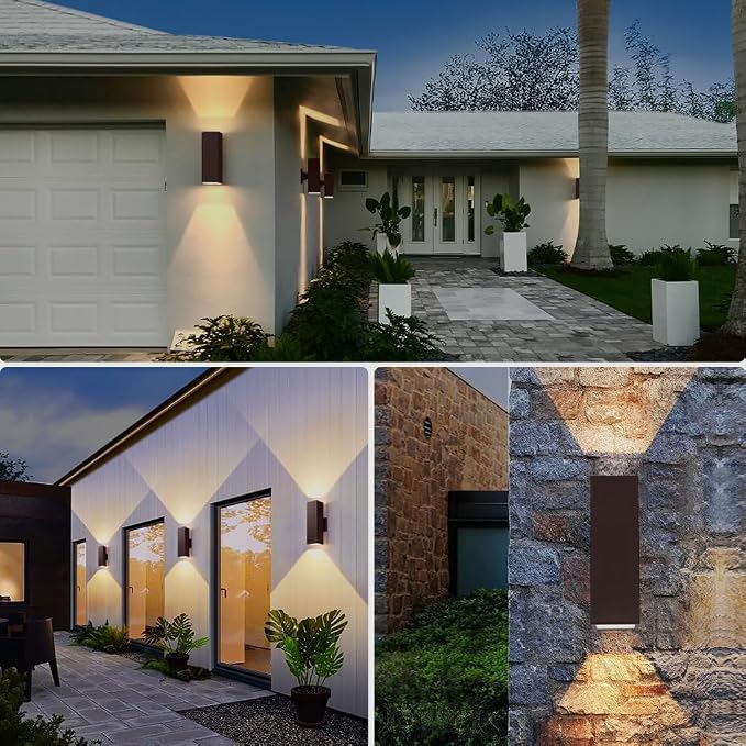 SHIMR Dusk to Dawn Outdoor Wall Lights, Modern Sconce, ETL Listed, 2 Pack | Bronze, Waterproof Aluminum Exterior Lighting Fixture, E26 Base, LED Bulbs Include, Up and Down Lights for House Porch Garage