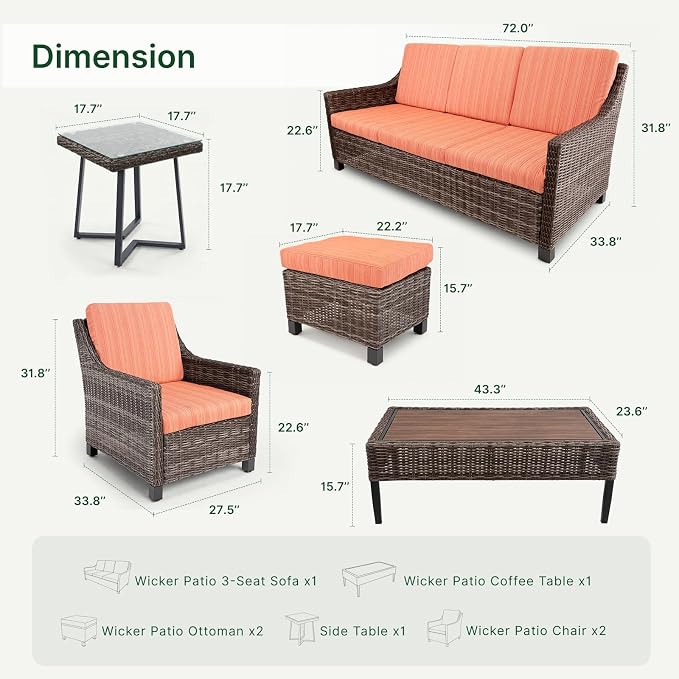 Wicker Patio Conversation Set, Outdoor Patio Chair Set with Deep Seating, Wide Armrests & Thick Cushions, All-Weather Outdoor Furniture Set for Patio, Porch, Deck & Backyard