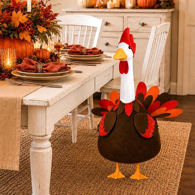 Thanksgiving Turkey Porch Goose Outfit for 23" Porch Goose Fall Autumn Sculpture Clothes for Garden Patio Yard Lawn Art Decoration