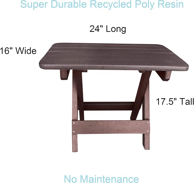 Phat Tommy Folding Outdoor Patio Side Table - Poly Adirondack Side Table - All Weather Side Table for Your Patio, Deck, or Balcony (Brown)