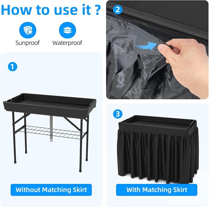 Party Outdoor Cooler Table, Black Skirt &Drain Hose Plastic Chill Table to Keep Drinks Cool, Portable Foldable Self-Serving Beverage Ice Cooler Bar for Wedding, Picnics, Barbecues, Fishing
