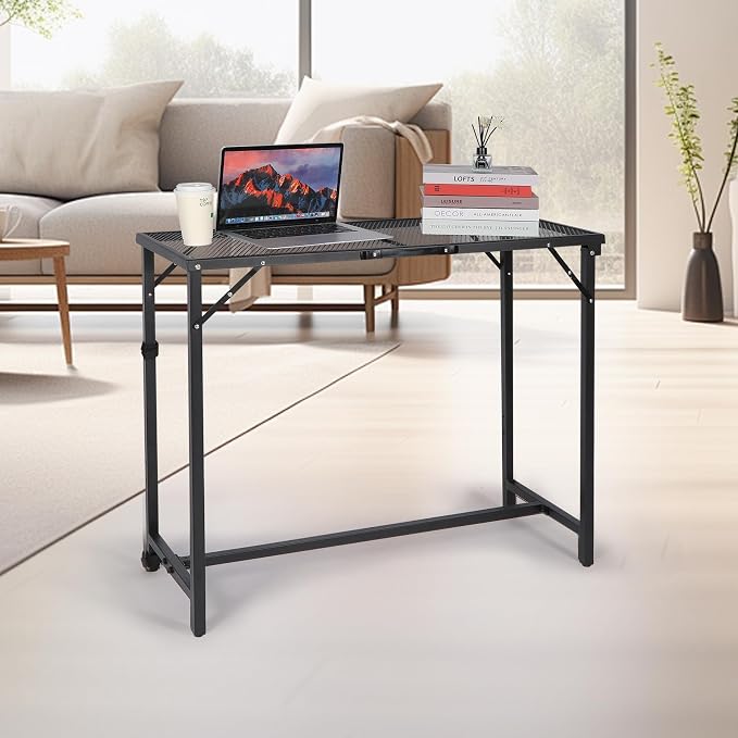 REDCAMP 39 Inch Folding Outdoor Bar Table, Patio Bar Height Table with Waterproof Mesh Top for Balcony, Garden, Hot Tub, Poolside, Indoor, Rectangle Black