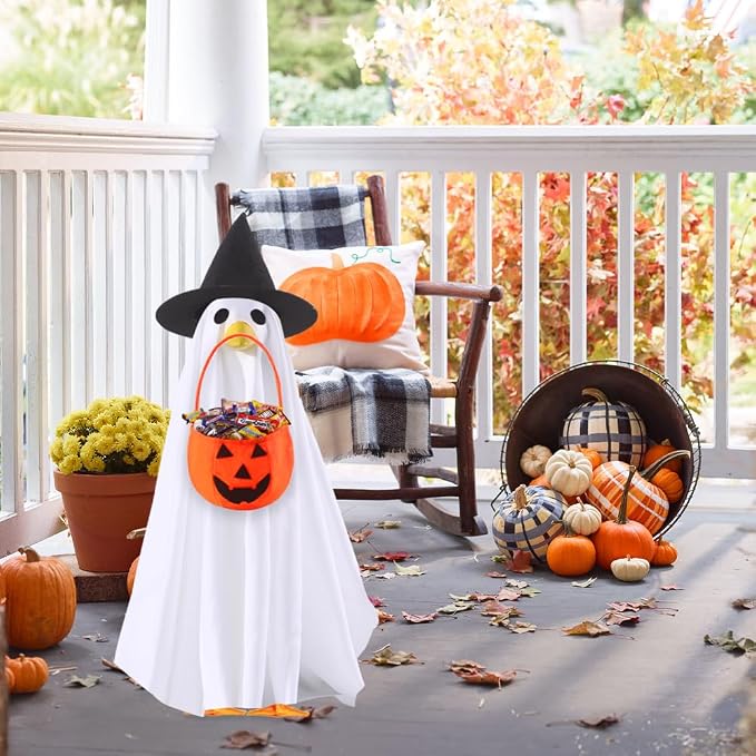 DIYDEC Halloween Goose Outfit Ghost Lawn Porch Goose Clothes Fall Halloween Goose Costume for 23" Geese Outdoor Patio Yard Lawn Decoration