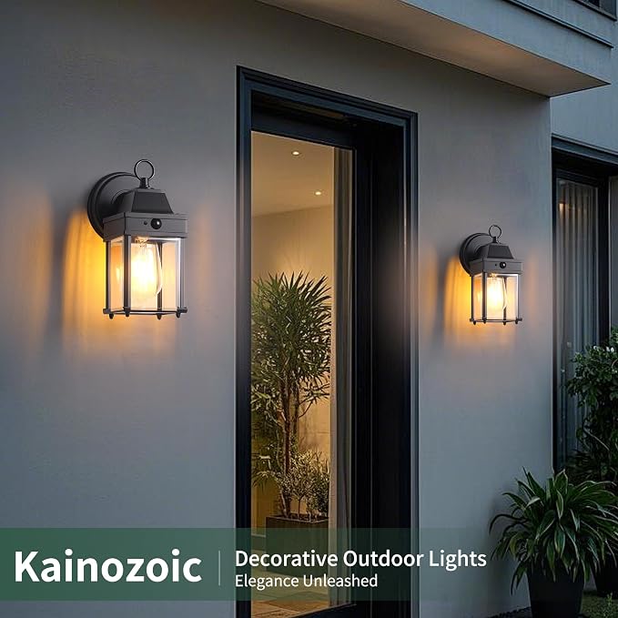 Motion Sensor Dawn to Dusk Sensor Outdoor Wall Light Fixtures Waterproof Porch Lights Outdoor Anti-Rust Black Exterior Lighting Fixtures for House Front Door -2 Pack