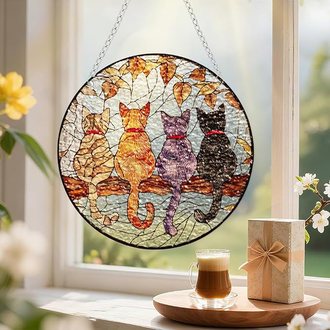 Acrylic Suncatcher Window Hanging, Cats Sun Catcher Rainbow Indoor Window Decoration for Living Room Bedroom, Unique Gift for Mom Wife & Friends, 7.87 inches