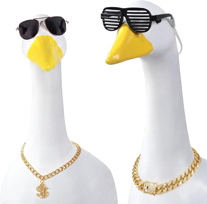 Porch Goose Statue 5pc Accessory Combination Set, Hip Hop Goose Accessories Kit with Chains Sunglasses Strap for 23 Inch Goose, Cool Street Style Yard Garden Decor (Hip-hop 5PC)