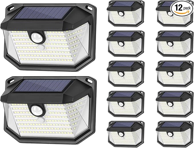 Solar Outdoor Lights, 12-Pack Super Bright 178 LEDs Motion Sensor Wall Light with 270° Wide Angle & 3 Modes, Waterproof Solar Powered Security Light for Patio Garden Garage Front Door