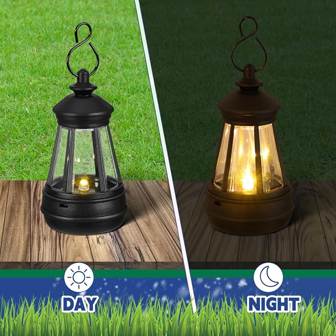 DOITOOL 3 Pcs Small Solar Lantern Lights 3.3x1.9 Inches | Mini Hanging Lights for Outdoor Figurine, Waterproof Garden Statue Replacement Ambient Night Light