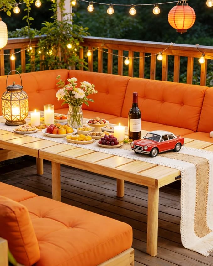 60" X 30" Boho Low Picnic Table, Portable Wooden Picnic Table with 3 Adjustable Heights, Natural Pine Wood Floor Table for Camping, Weddings, Beach & Family Gatherings, Seating for 6-8 People