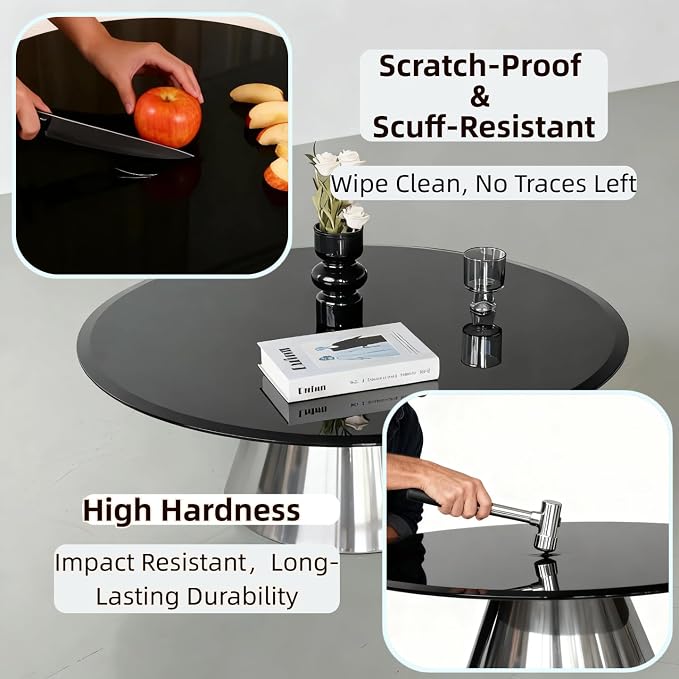 20 inch Round Glass Table Top - Black Tempered Glass Surface Protector - Safe 1/4" Thick Round Edge - Useful for Replacement,Dining Table, Patio, Coffee and End Table,Indoor & Outdoor