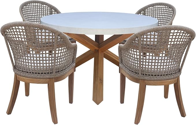 IC INTERNATIONAL CONCEPTS Outdoor Teak Wood Patio Dining Table with Polystone Top - Natural