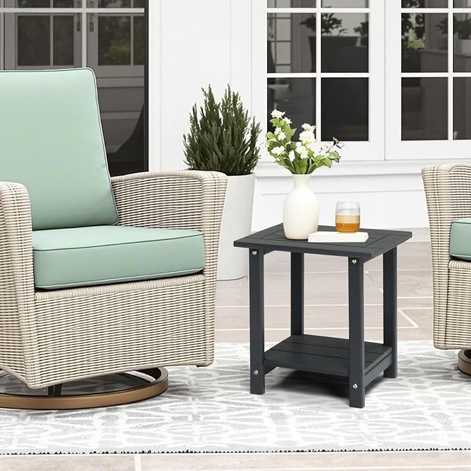 Outvita Outdoor Side Table, 2-Tier HDPE Adirondack Small Side Tables Weather Resistant Patio End Table for Backyard Poolside Porch Balcony