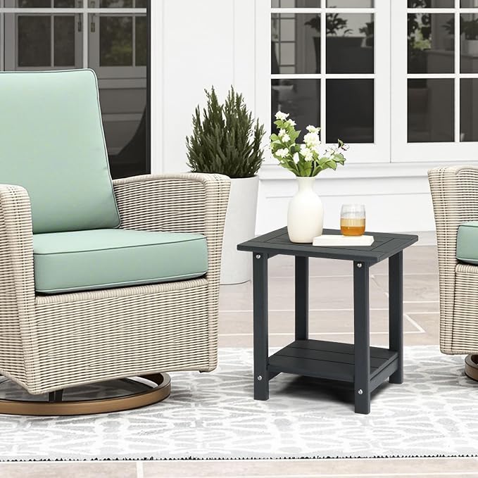 HDPE Adirondack Weather Resistant Square Side Table for Patio, Backyard, Pool, Indoor, Beach Use, Easy Maintenance (Square, Grey 1)