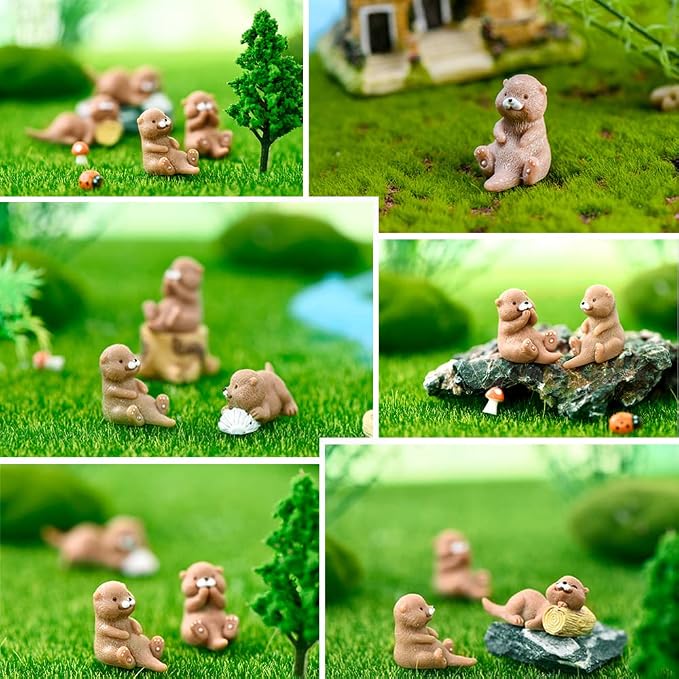 JKanruh 12 Pcs Resin Otters, Miniature Otters Figurines for Cake Decoration Home Terrarium Decoration DIY Crafts