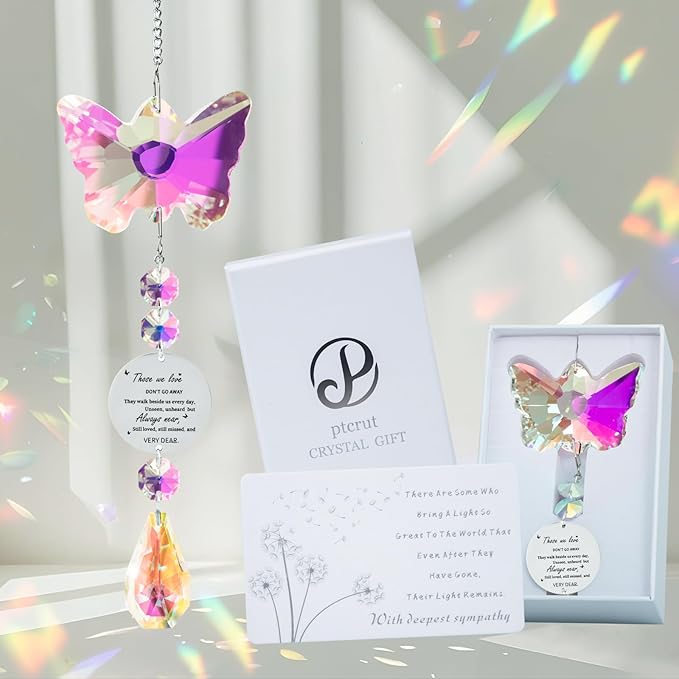 Unique Memorial Sympathy Gifts for Loss Loved One,Bereavement Gift Idea Crystal Rainbow Maker Butterfly Suncatcher in Remembrance Gifts for Grief Sorry for You Loss Mum Dad