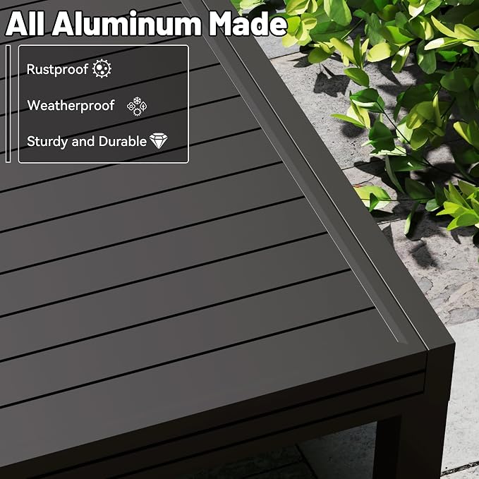 All Aluminum Expandable Patio Dining Table for 6-8 People, Extendable Outdoor Dining Room Table, All Weather Patio Furniture, Rectangular Metal Table with Adjustable Width 59"- 89", Dark Brown
