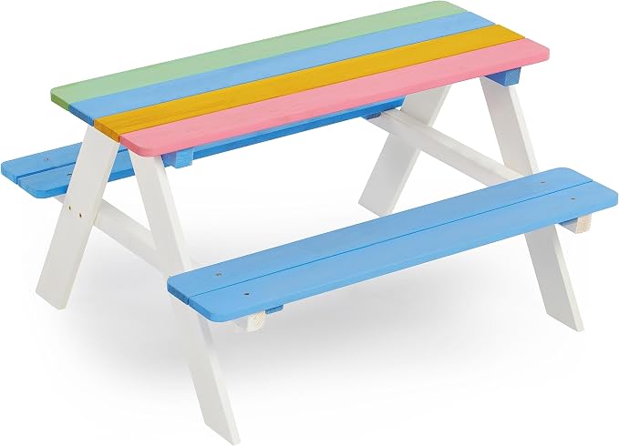 BTExpert Kids Picnic Table Wooden Child Children Activity Sensory Chair Bench Set - Wood