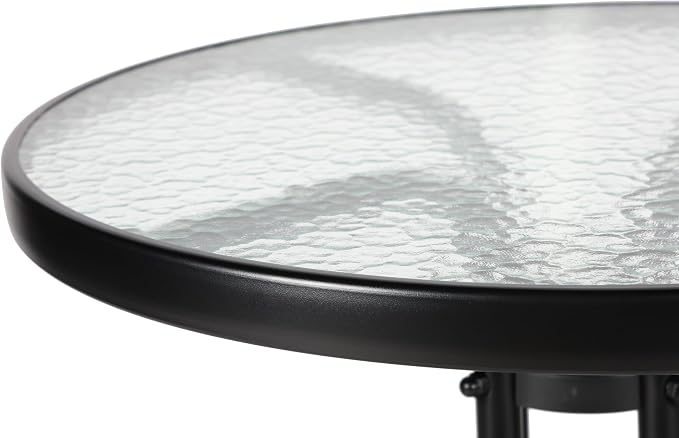 Outdoor Round Glass Small Patio Table, Tempered Glass Top with Rust-Resistant Metal Frame, Small Bistro Coffee Table for Balcony, Garden, Patio